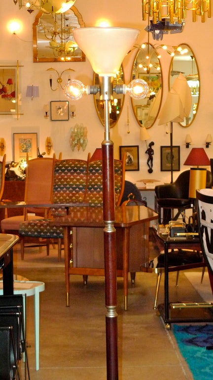 1940's Italian Floor Lamp with Mahogany & Satin Nickel on Brass For Sale 6