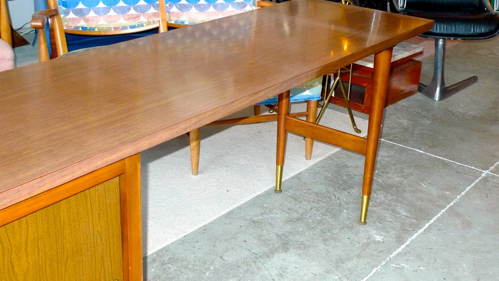 Mid-20th Century Mid Century Modern Boomerang Walnut Desk & Credenza Table