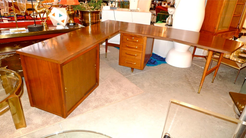 Mid Century Modern Boomerang Walnut Desk & Credenza Table 2