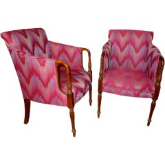 Sheraton Style Mahogany Upholstered Armchairs