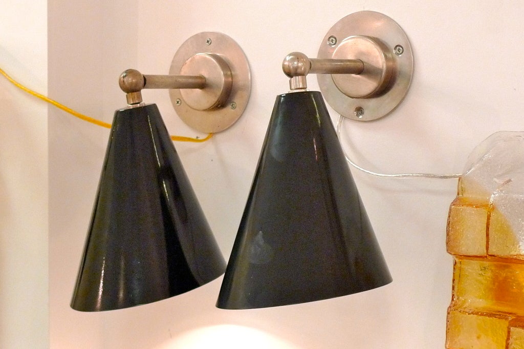 Mid-Century Modern SS Ausonia Italian Ocean Liner '1956' Articulating Conical Sconces, 12 Available For Sale