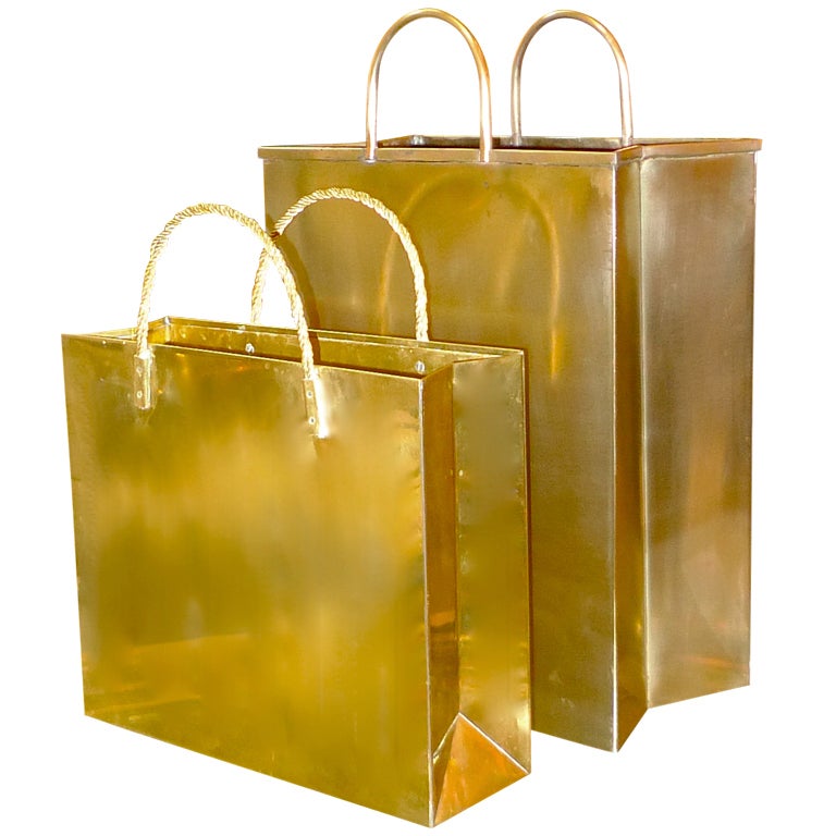 Vintage Italian Brass Shopping Bag Magazine Holders