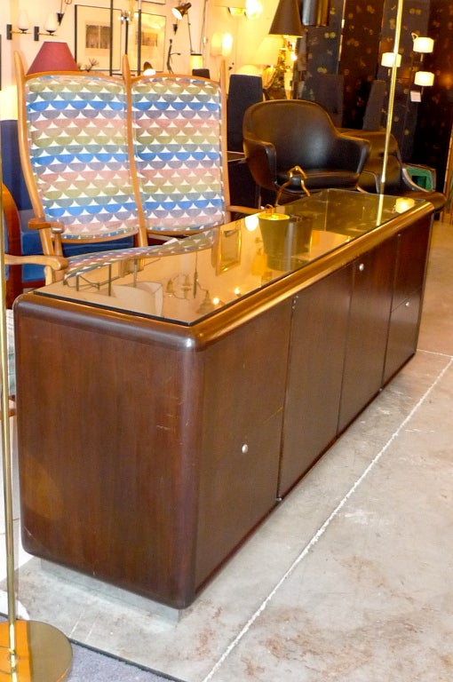 Walnut Credenza with Chrome Base from Astro Series by Gianni Designs for OSI  In Good Condition In Hanover, MA