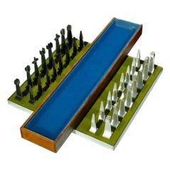 Aluminum Chess Set by Austin Enterprises with Green Felt Board
