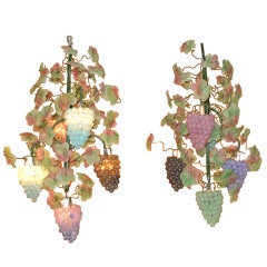 Pair of Italian Iron & Glass Grape Vine Chandeliers 10