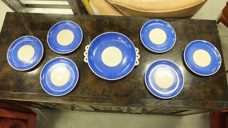 Futurist Blue & White Ceramic Dessert Set by Pucci Umbertide For Sale