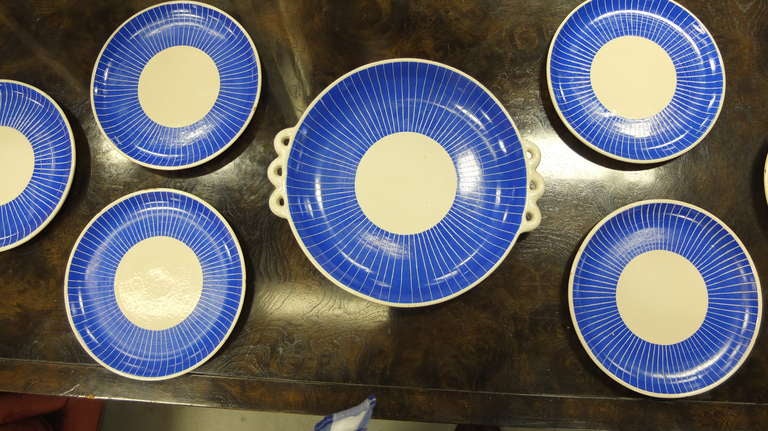 Italian Blue & White Ceramic Dessert Set by Pucci Umbertide For Sale