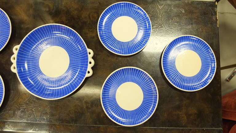 Blue & White Ceramic Dessert Set by Pucci Umbertide In Good Condition For Sale In Hanover, MA