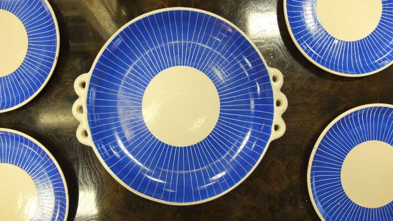 Mid-20th Century Blue & White Ceramic Dessert Set by Pucci Umbertide For Sale