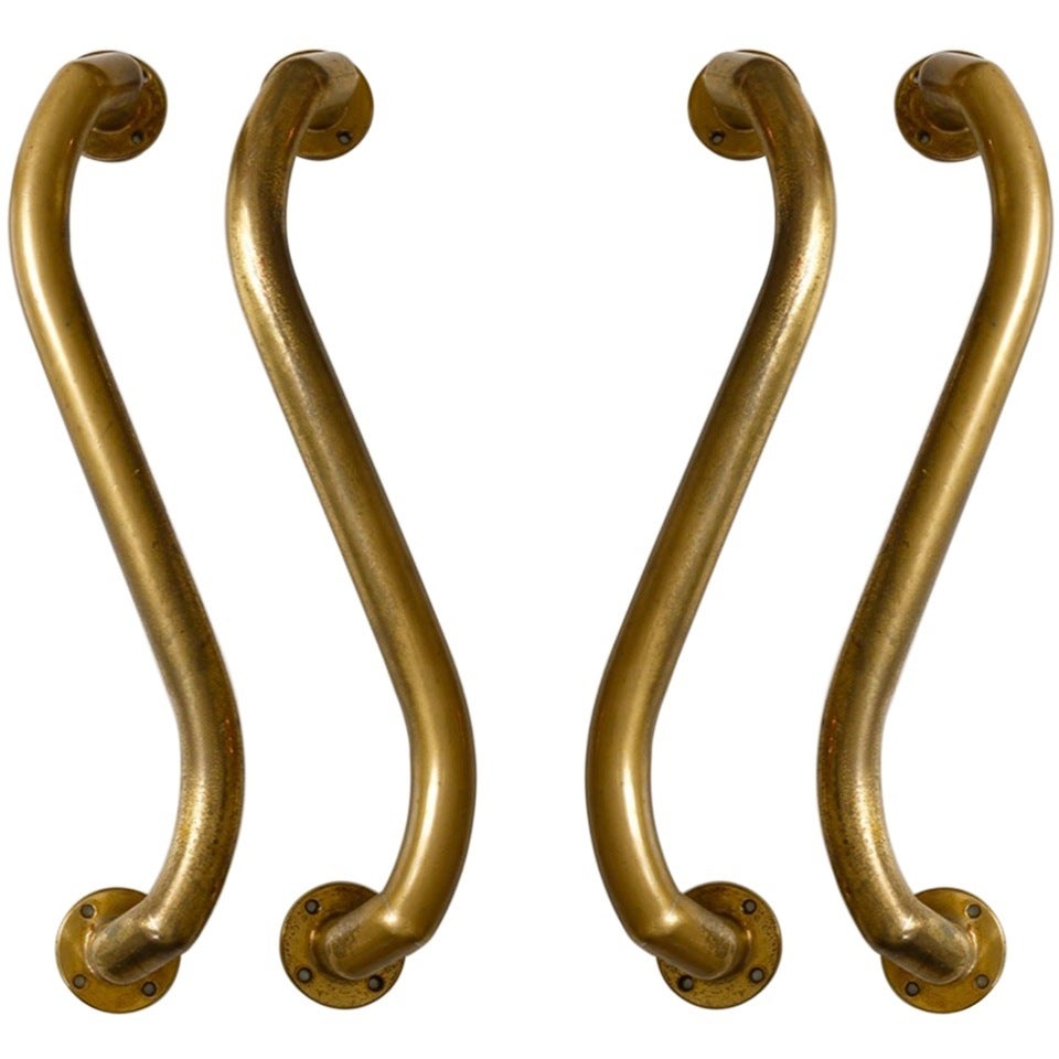Double Pair of Large Serpentine Bronze Door Handles
