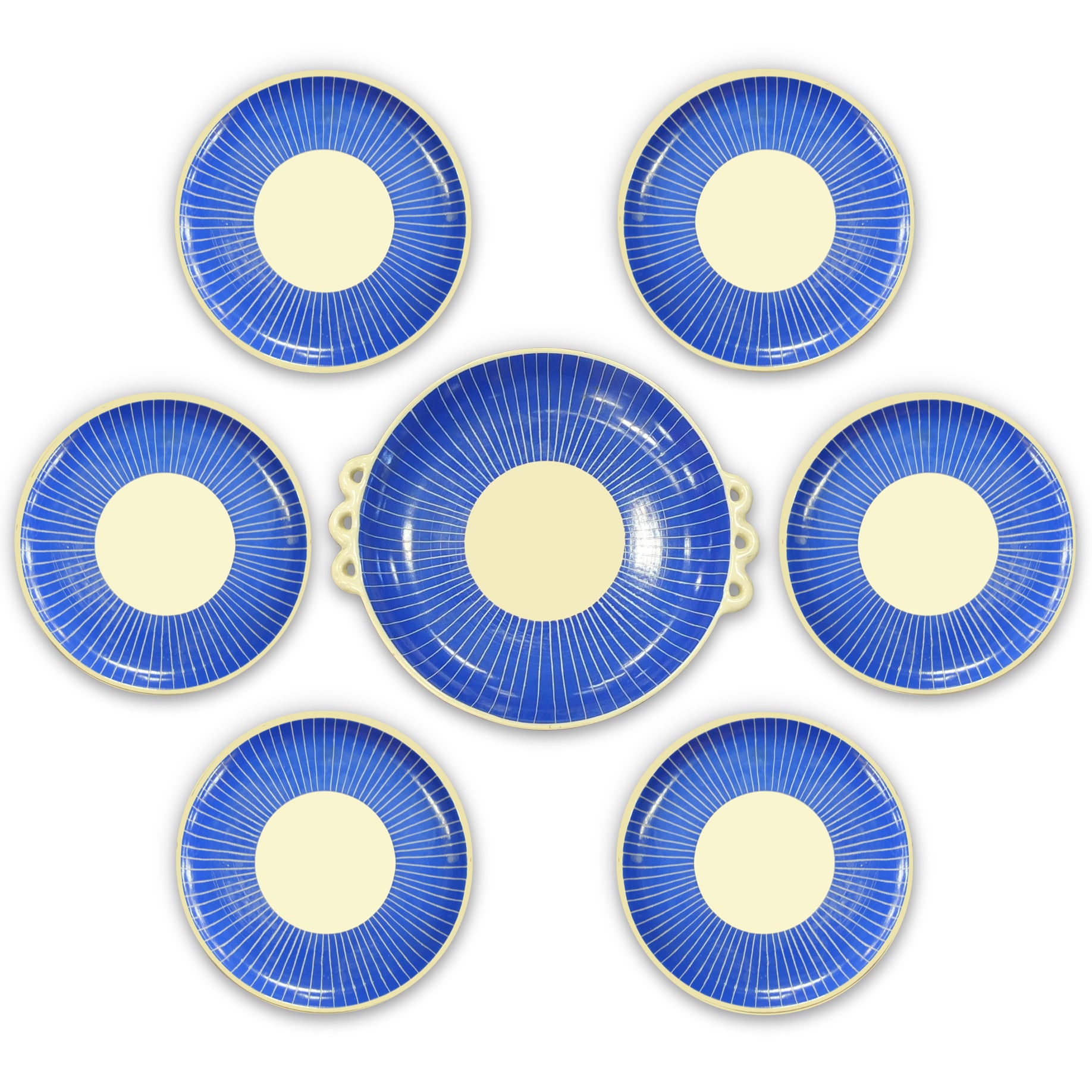 Blau-weißes Keramik-Dessert-Set von Pucci Umbertide im Angebot