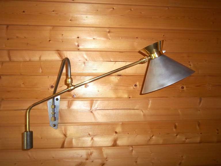 French 1950's Swing Arm Counterbalance Wall Lamp by Lokiec 4