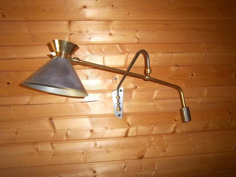 Brass French 1950's Swing Arm Counterbalance Wall Lamp by Lokiec