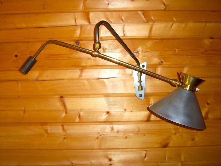 French 1950's Swing Arm Counterbalance Wall Lamp by Lokiec 1