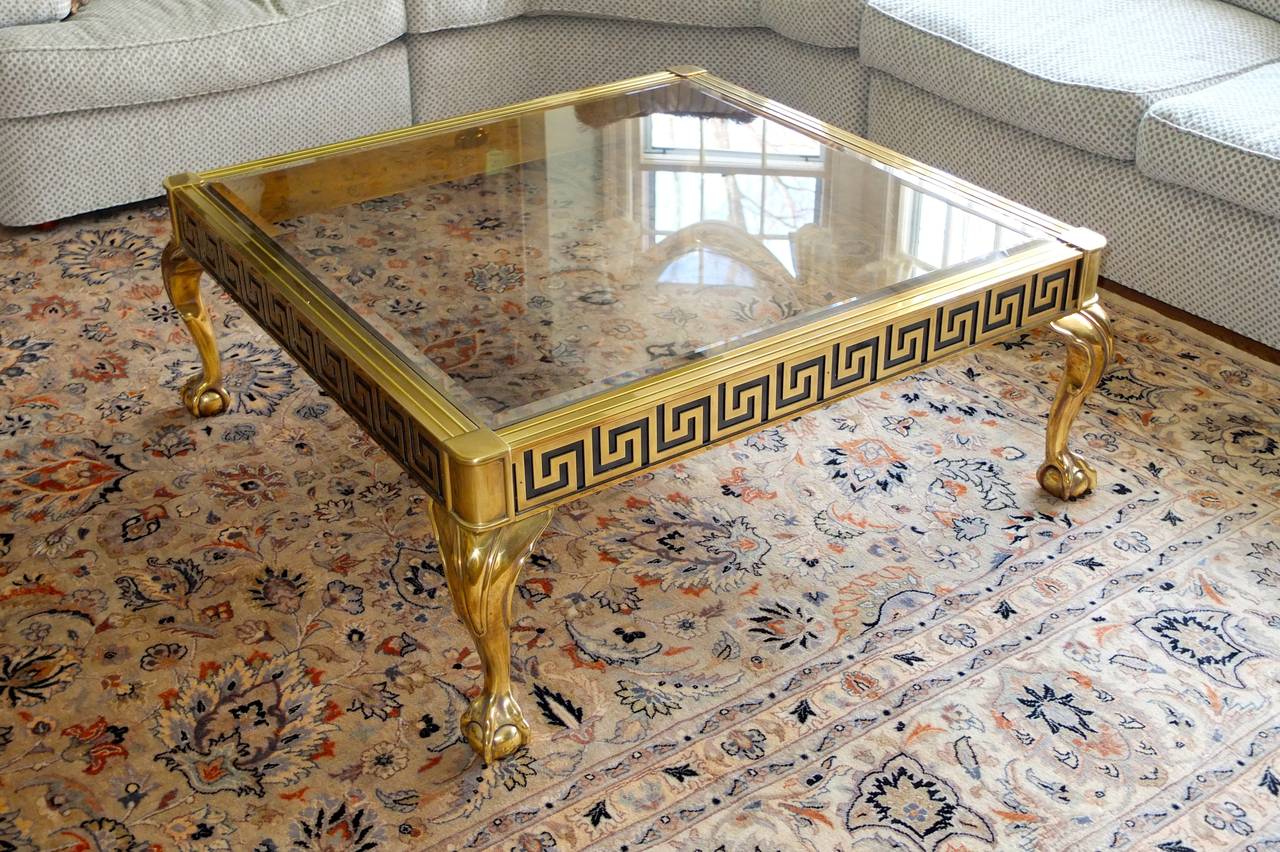 American Solid Brass and Tinted Glass Square Cocktail Table