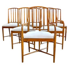 Seven Robsjohn-Gibbings Style Spindle Back Walnut Dining Chairs