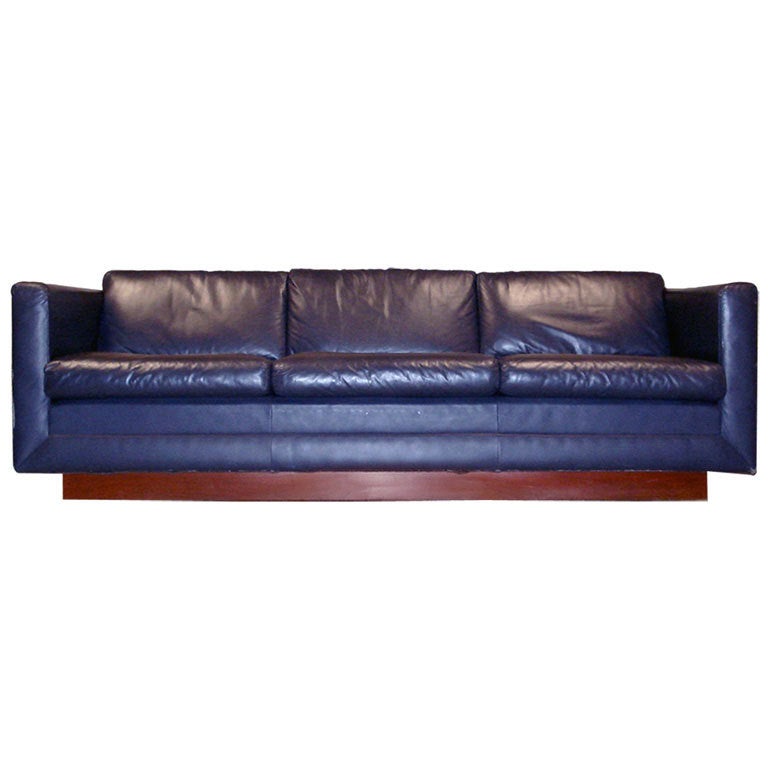 Milo Baughman Tuxedo Sofa with Mahogany Plinth