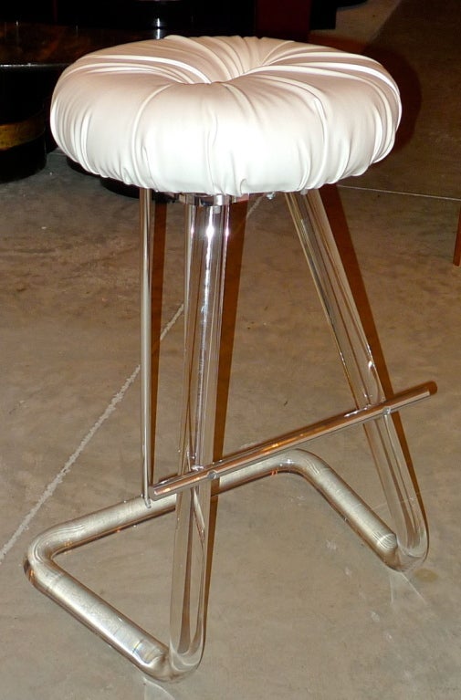 Space Age Lion in Frost Set of 4 Lucite & Chrome Swivel Bar Stools  For Sale