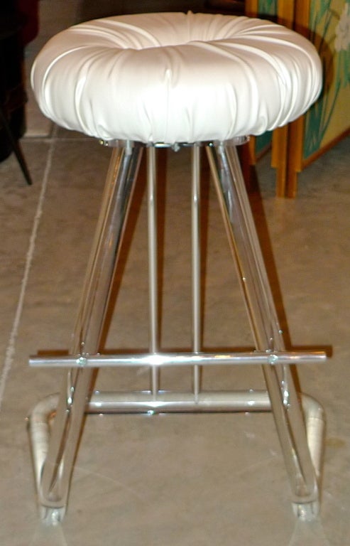 American Lion in Frost Set of 4 Lucite & Chrome Swivel Bar Stools  For Sale