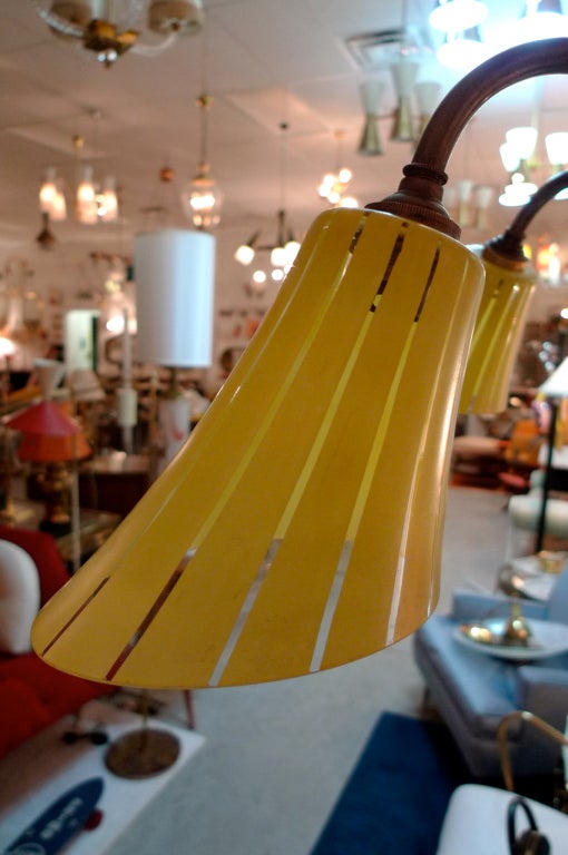 French 1950's Brass Chandelier with Yellow Glass Shades For Sale 3