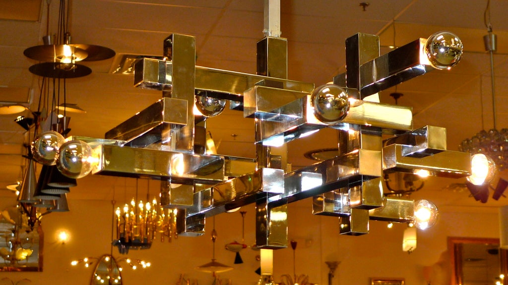 Late 20th Century 1970's Gaetano Sciolari Cubist Chandelier in Chrome