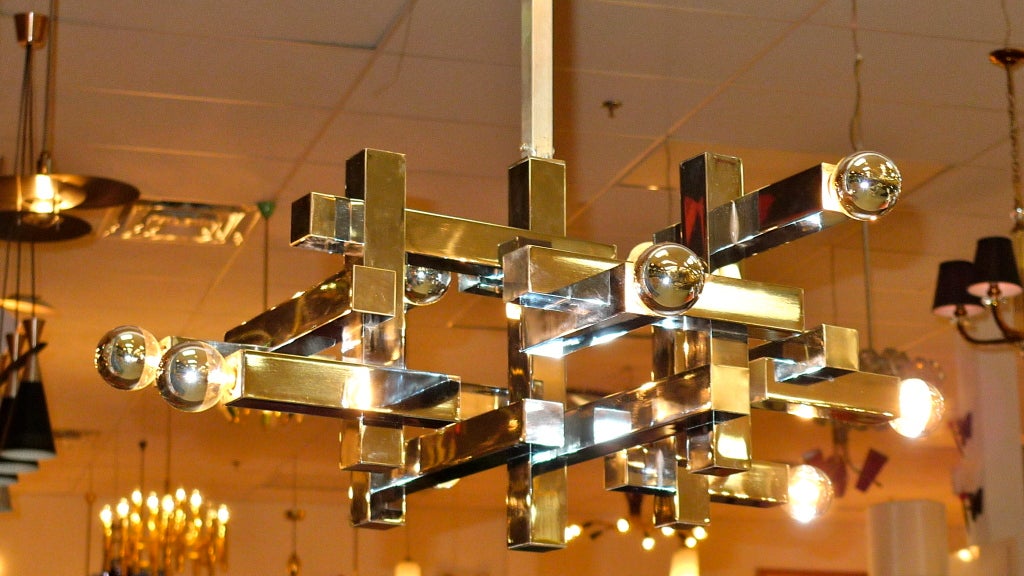 1970's Gaetano Sciolari Cubist Chandelier in Chrome 1
