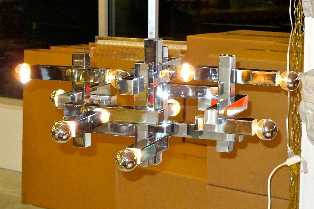 1970's Gaetano Sciolari Cubist Chandelier in Chrome 3