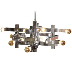 1970's Gaetano Sciolari Cubist Chandelier in Chrome