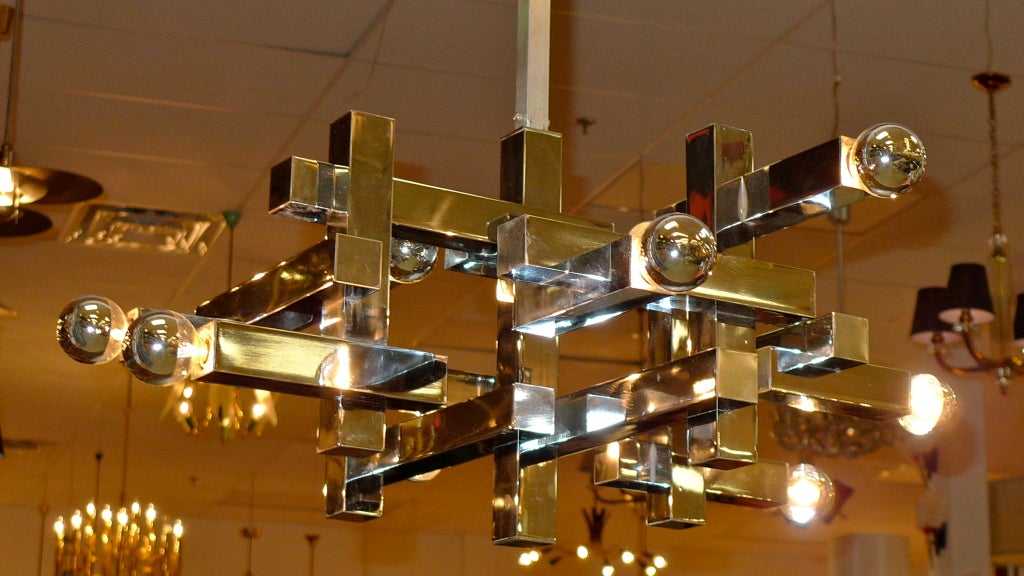 1970's Gaetano Sciolari Cubist Chandelier in Chrome 2