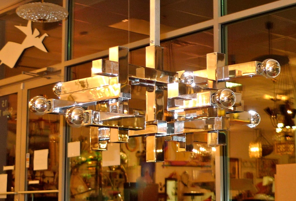 1970's Gaetano Sciolari Cubist Chandelier in Chrome 4