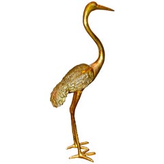 Tall Brass Heron Standing Floor Sculpture