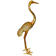 Vintage Tall Brass Heron Standing Floor Sculpture