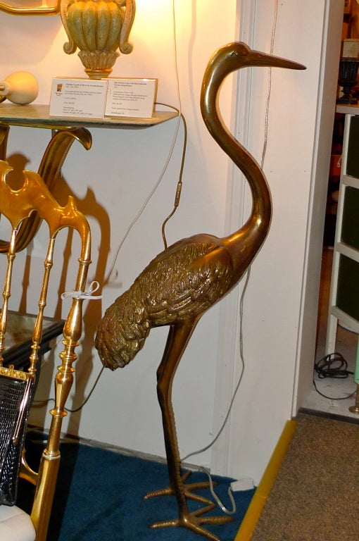 Spanish Tall Brass Heron Standing Floor Sculpture