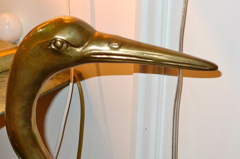 Tall Brass Heron Standing Floor Sculpture 1
