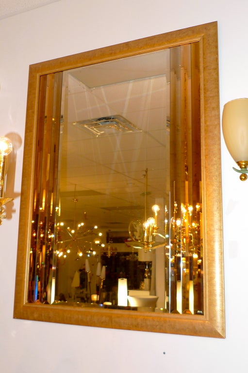American Tri-Color Multi-Bevel Bordered Mirror in Giltwood Frame For Sale