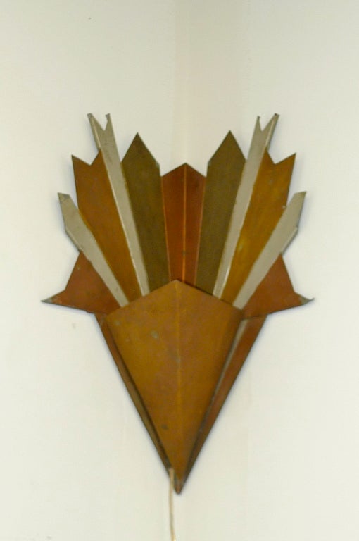 Mid-20th Century 1940's American Art Deco Metal Corner Sconce For Sale