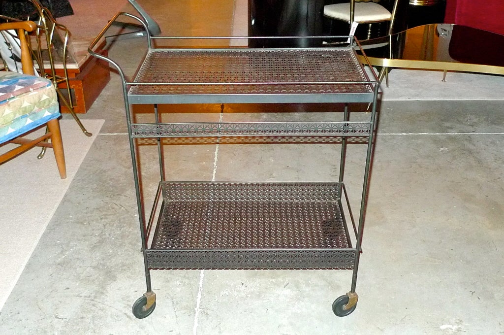 Mid-20th Century French 1950's Perforated Metal Bar Cart