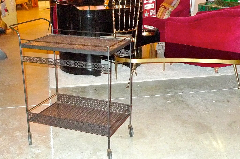 French 1950's Perforated Metal Bar Cart 2