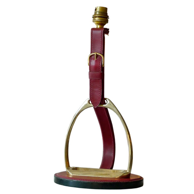 Longchamps Equestrian Stitched Leather & Brass Lamp For Sale