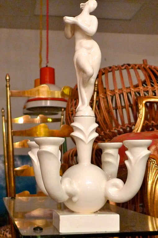 Italian Art Deco Ceramic Candelabra in the Manner of Gio Ponti For Sale