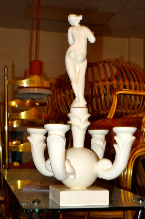 Art Deco Ceramic Candelabra in the Manner of Gio Ponti For Sale 3