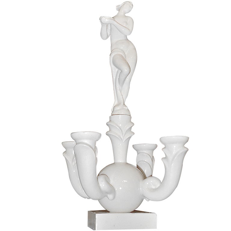 Art Deco Ceramic Candelabra in the Manner of Gio Ponti