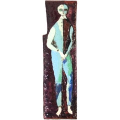 Retro "Il Contadino" Enamel on Copper by Bruno Santini, 1954