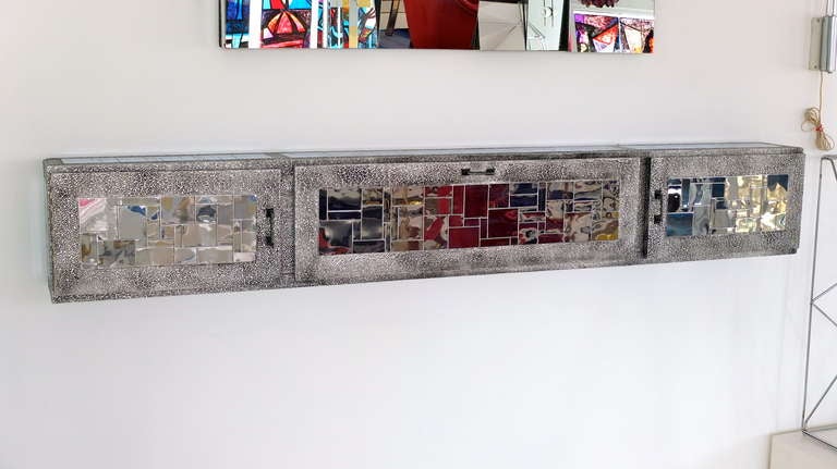 Wall Mounted Bar Console Clad with Chrome Tile & Repousse Metal 1