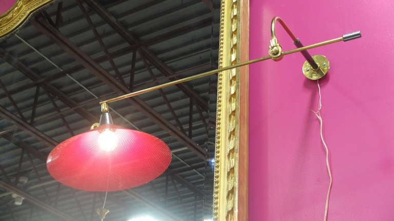 French 1950's Counterbalance Wall Lamp with Perforated Metal Shade