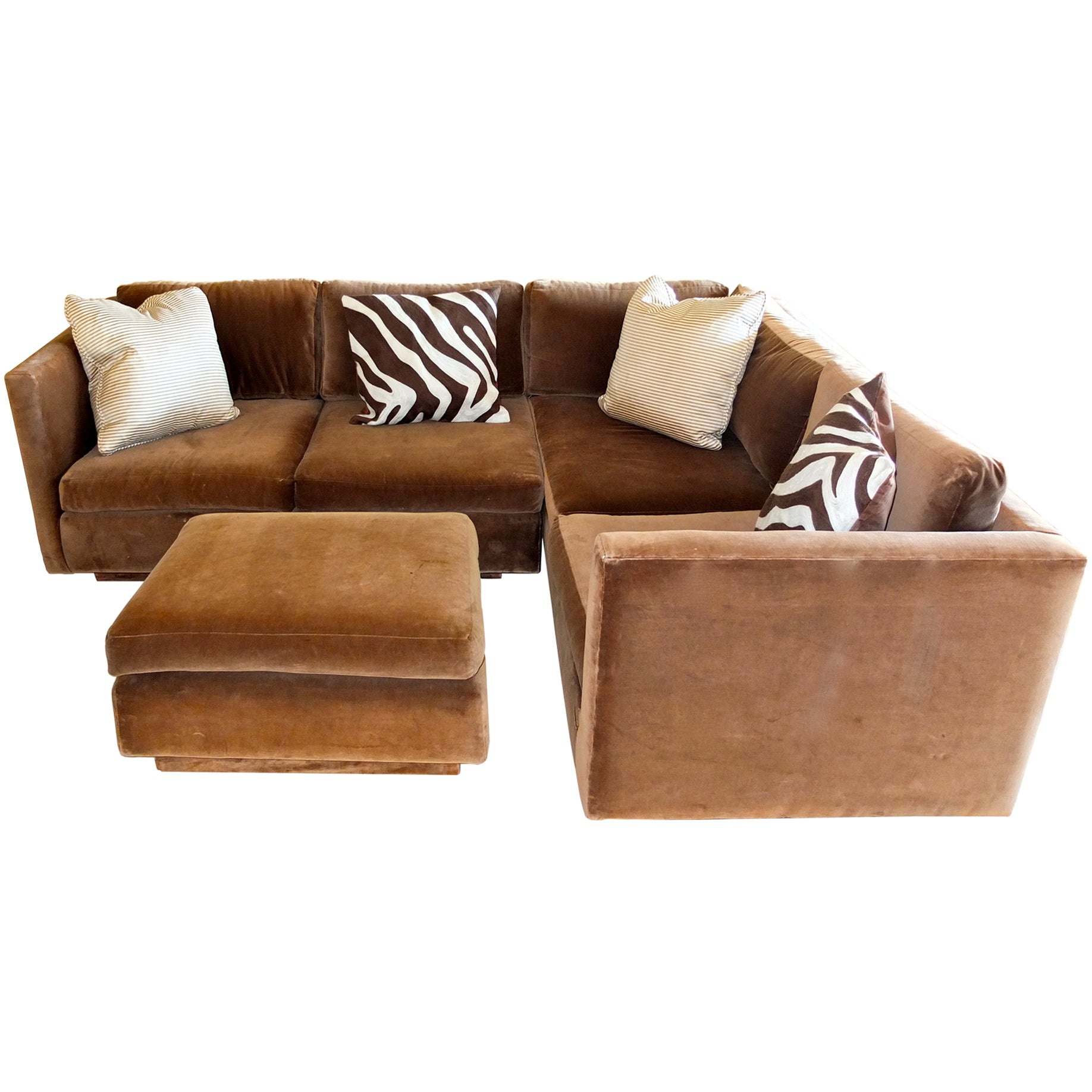 Vintage L Shaped Sectional Sofa with Ottoman