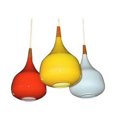 Retro Colorful Swedish Cased Glass Three Globe Pendants