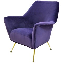 Italian Sculptural Lounge Chair With Brass Legs