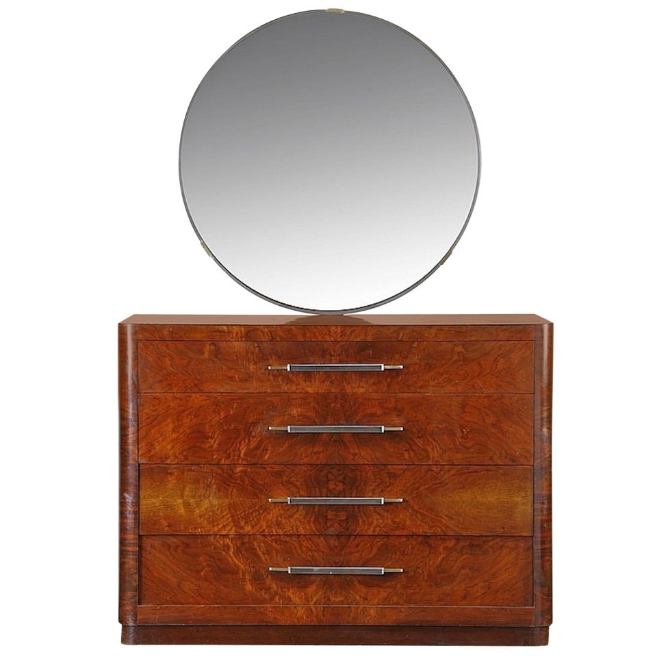 American Art Deco Dresser with Streamline Mirror