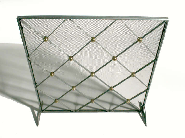 Steel and Brass Fireplace Screen or Grille In Excellent Condition In Hanover, MA